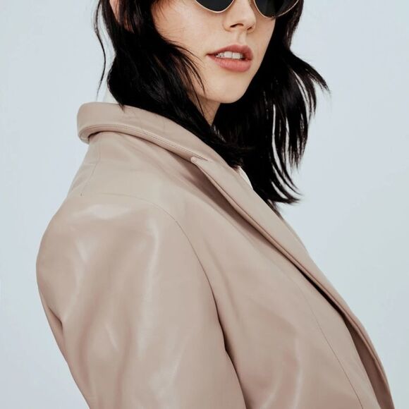 Noize Vegan Leather Blazer XS NWT  Demi Mid-Length NWT Retail $255 Nude/Taupe - Picture 5 of 12